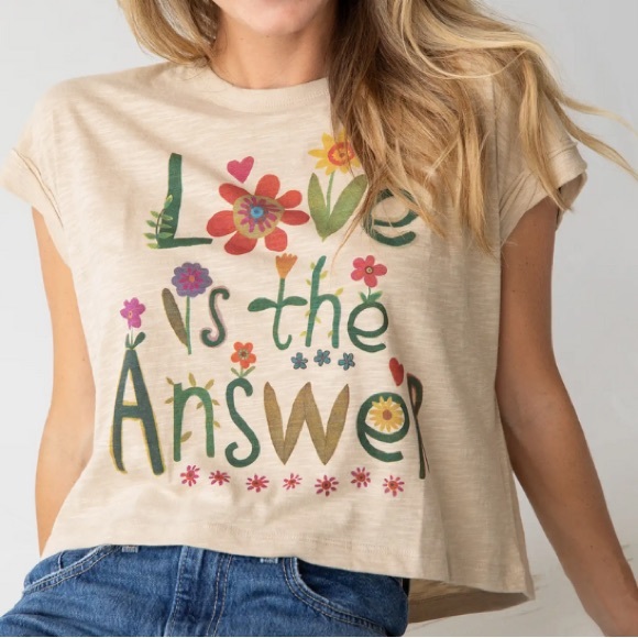 NATURAL LIFE Tops - NEW love is the answer boho top